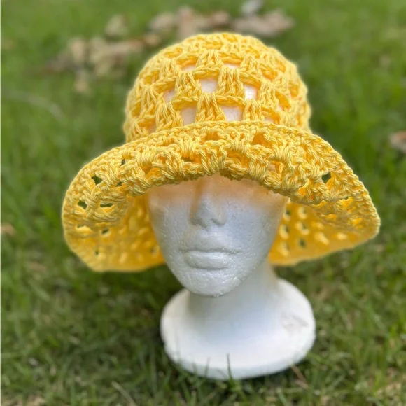 Handcrafted Yellow Crochet Bucket Hat - Picture 4 of 4